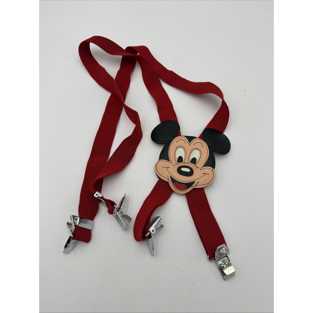 Vintage Disney Mickey Mouse Suspenders Red Elastic Y-Back Clip-On Made in Korea